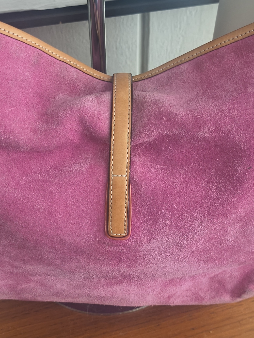 Coach Pink Suede Shoulder Bag with Tan Leather Trim - Picture 3 of 15